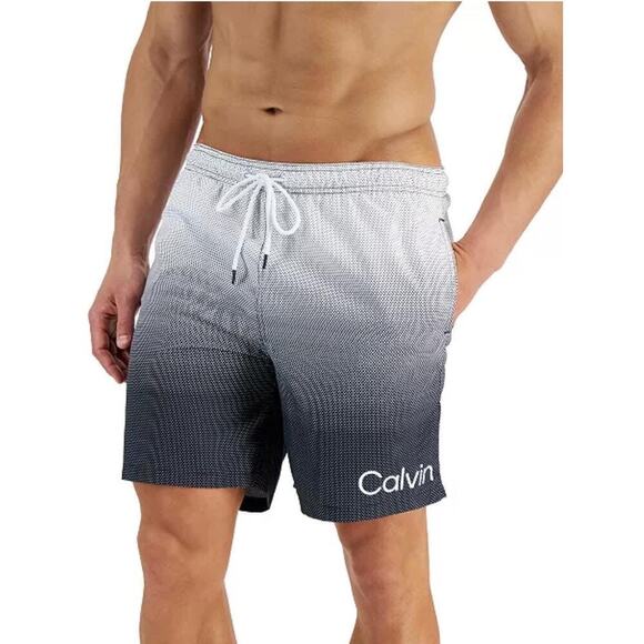 Calvin Klein Black/White Gradient Ombre Mesh Lined Swim Trunks Size XL NWOT - Picture 1 of 5